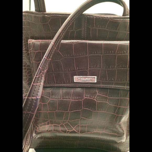 Nine West Reptile Alligator - Snakeskin print Shoulder bag chocolate brown - Picture 1 of 4